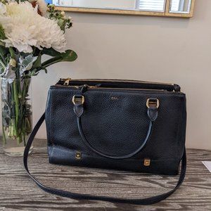 Ralph Lauren Morrison Black Leather Triple Gold Zipper shoulder bag